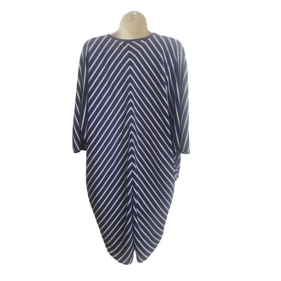 XL Women’s Navy White Striped Tunic Top Kaftan Blouse Loose Fit Batwing Mossimo - Picture 2 of 5